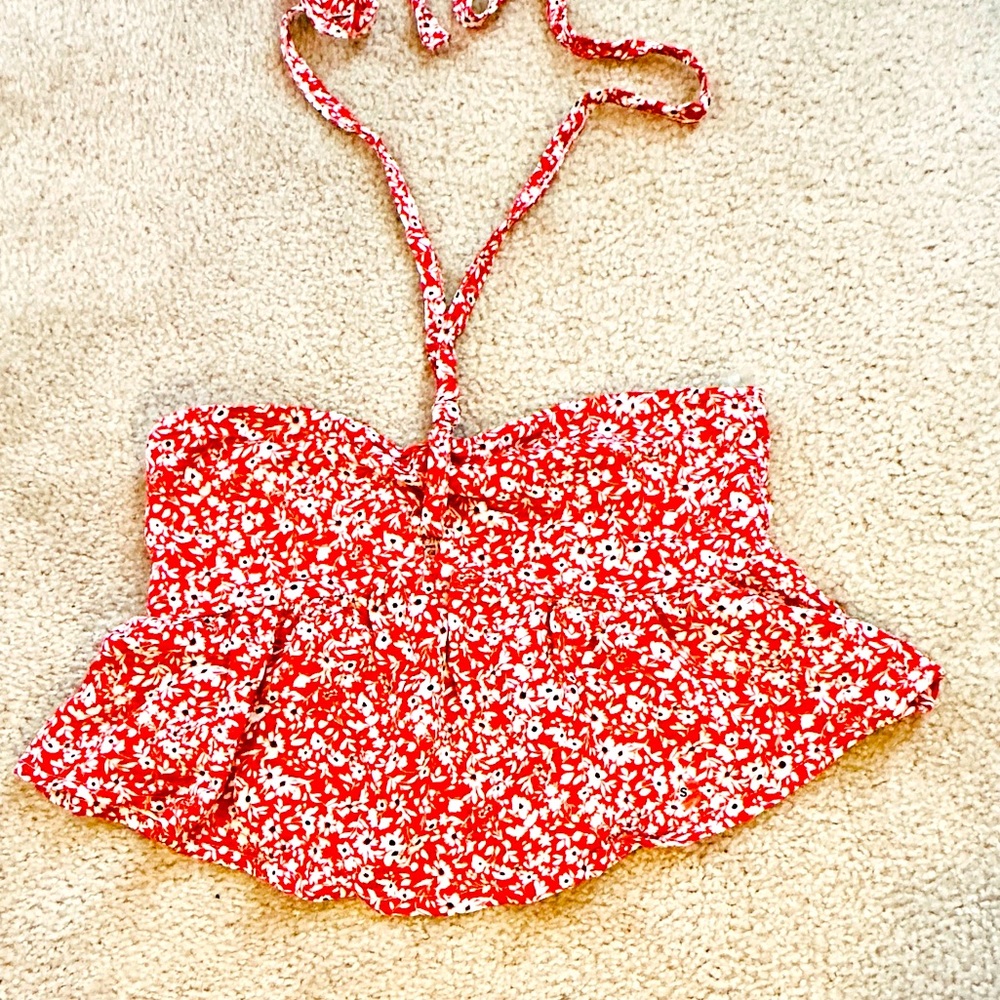SALE $10 Tangerine Floral Halter Top